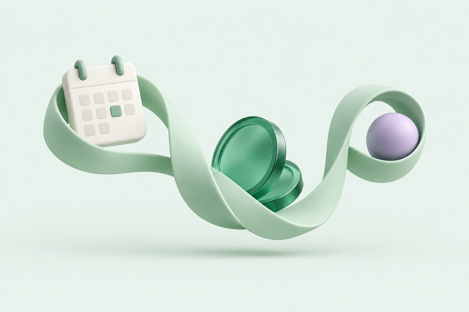 Illustrazione di un calendario e monete collegati da un nastro verde